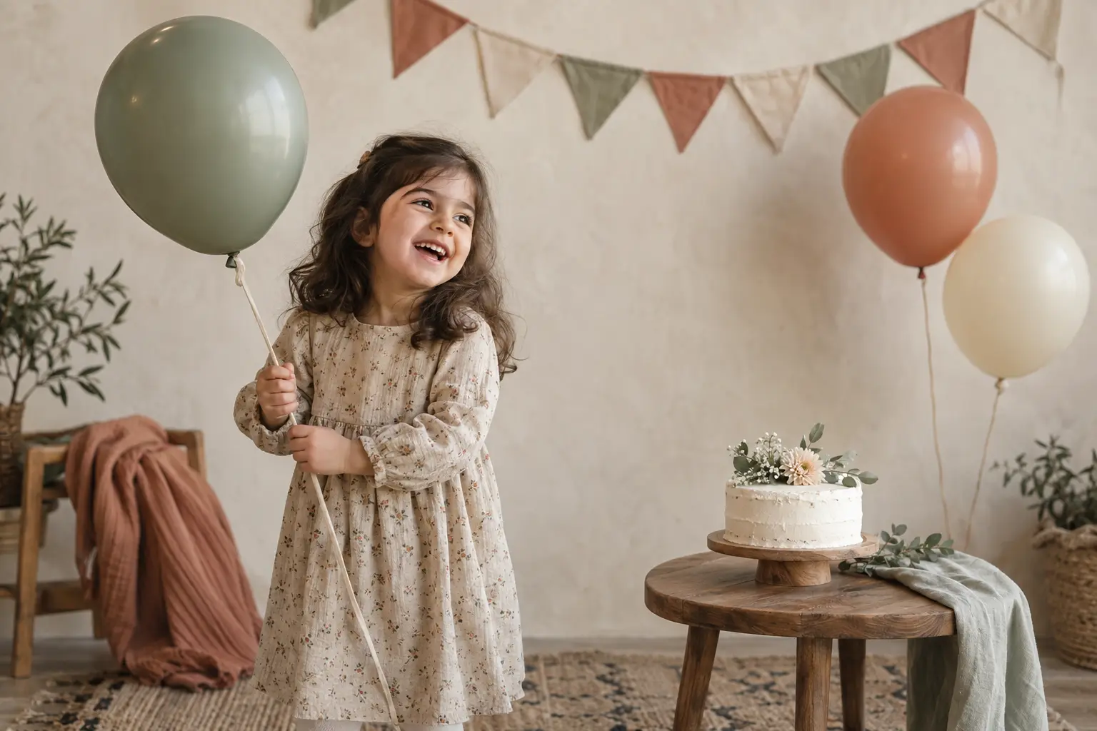 ایده عکاسی تولد کودک با دکور ساده و بادکنک